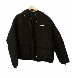 MRC Noir Black‎ Puffer Streetwear Outerwear Jacket Hooded Distortion Logo Coat S